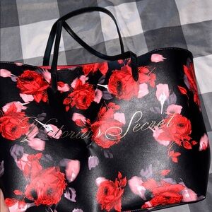 Victoria's Secret Black and Red Floral Tote